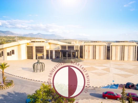 Near East University campus view with logo in North Cyprus